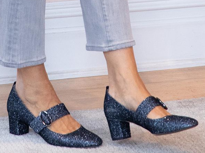 Sarah Jessica Parker slips into a pair of SJP Tartt glitter pumps