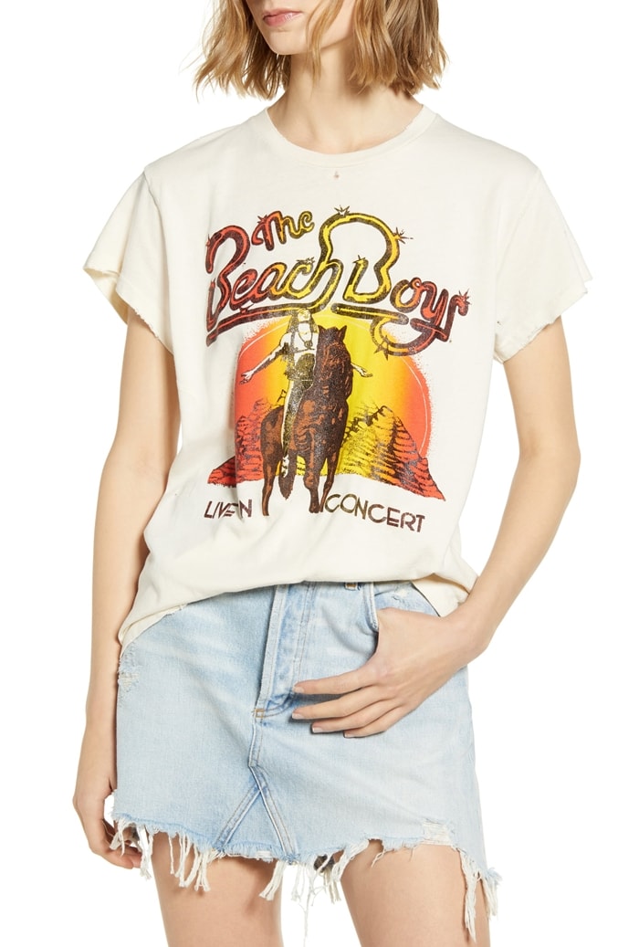 'America's band' brings fun, fun, fun to this vintage-inspired The Beach Boys concert tee from Madeworn that's cut, sewn and distressed by hand in the USA for a truly one-of-a-kind piece