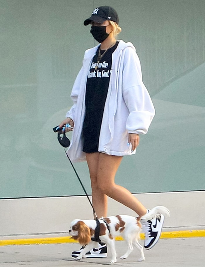 Ashley Benson walks her dog around Beverly Hills neighborhood on September 8, 2020