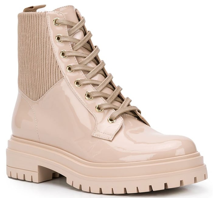 Nude Gianvito Rossi Lace-Up Boots in Patent Leather