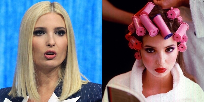 Ivanka Trump during a speech in January 2020 (L) and her earlier years as a model (R), showing the evolution of her appearance