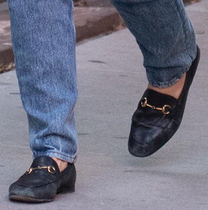 Katie Holmes completes her fall outfit with black Gucci loafers