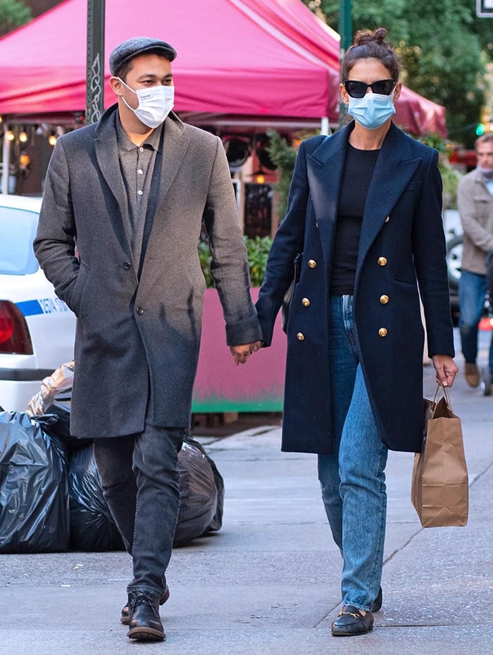 Emilio Vitolo Jr. and girlfriend Katie Holmes holding hands while on a stroll in New York City on September 22, 2020