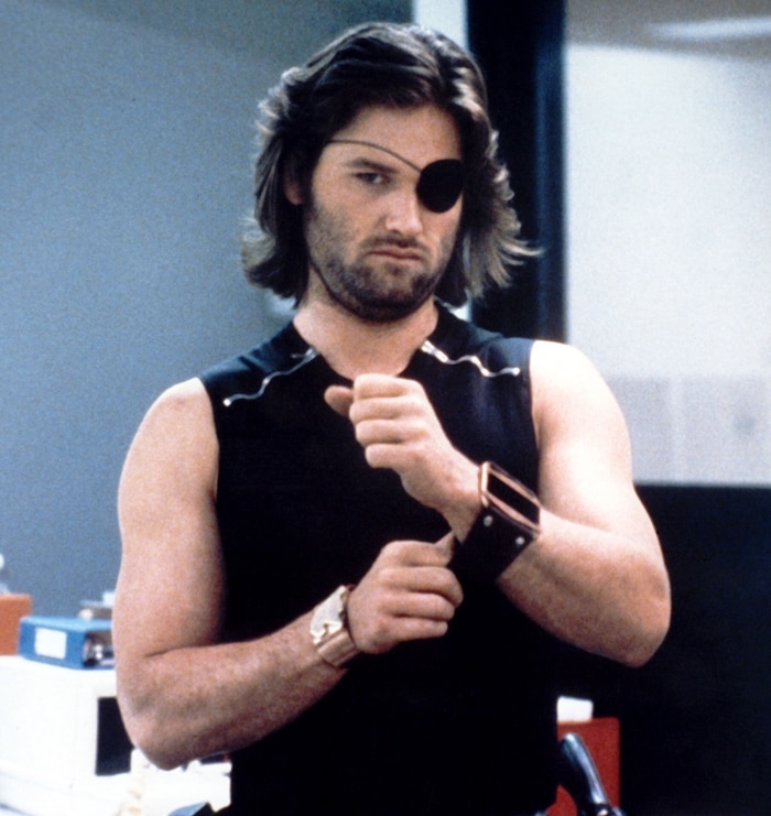 Kurt Russell with an eyepatch as S.D. "Snake" Plissken in Escape from New York, a 1981 American science fiction action film