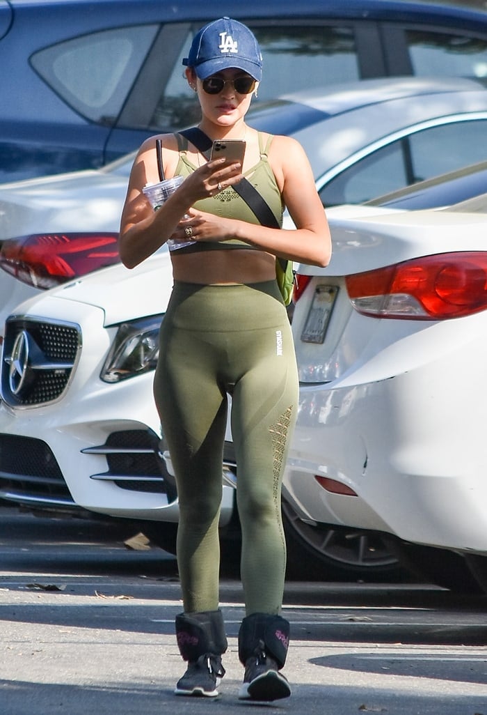 Lucy Hale works out in Los Angeles in an olive-colored Gymshark athleisure outfit