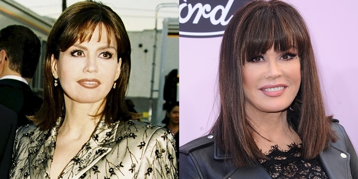 Side comparison of Marie Osmond in 1999 (left) and again in 2020 (right)