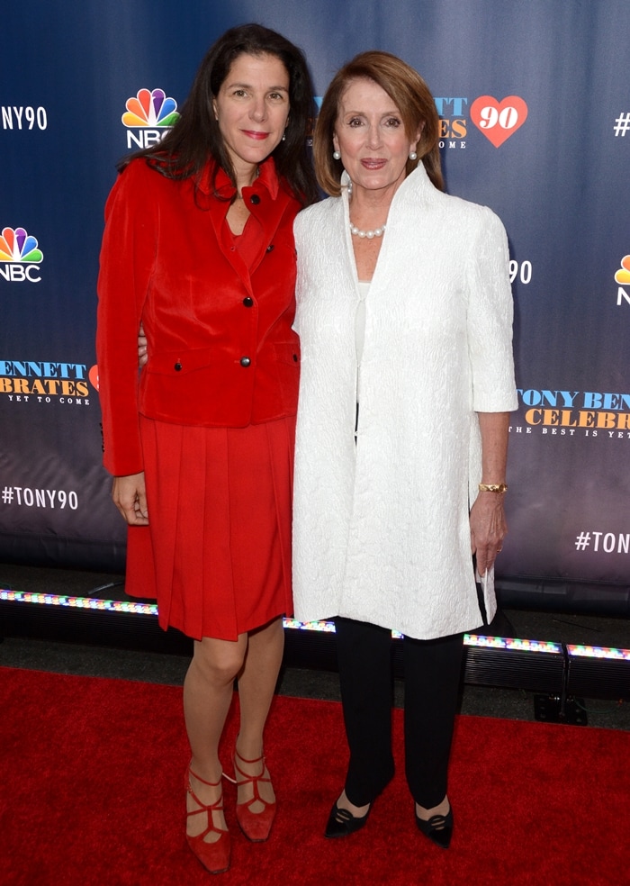 Nancy Pelosi posing with one of her five children, American journalist, documentary filmmaker, and writer Alexandra Pelosi