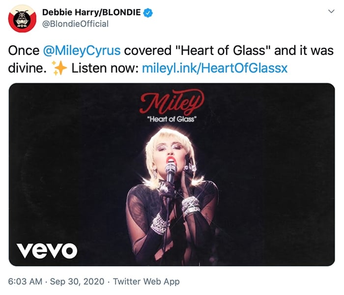 Debbie Harry calls Miley Cyrus' Heart of Glass cover "divine"