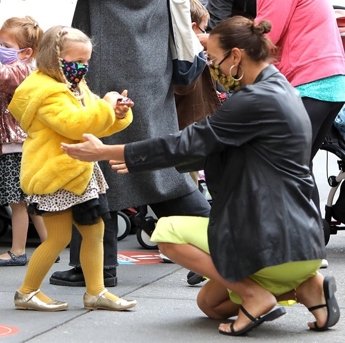 Irina Shay picks up her daughter Lea De Seine from school on October 19, 2020