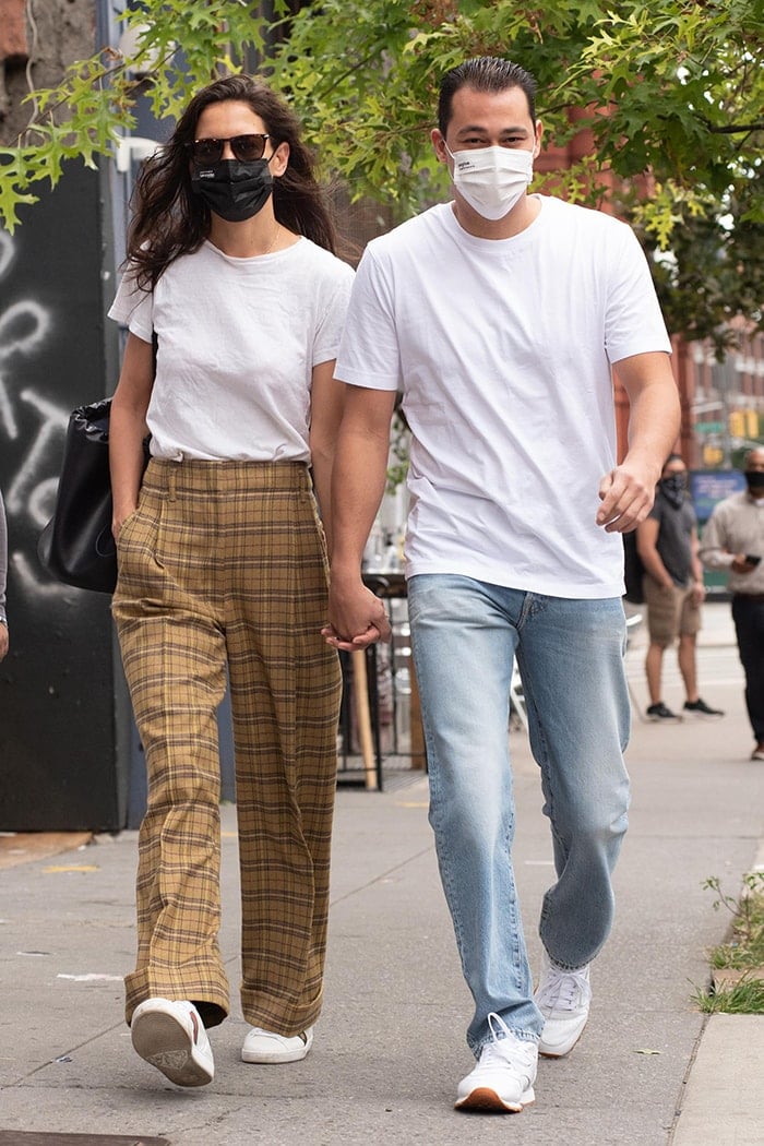 Katie Holmes and Emilio Vitolo Jr. holding hands while walking around SoHo in New York City on October 1, 2020