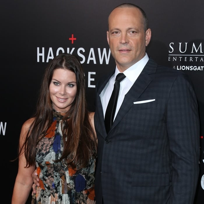 Kyla Weber (L) and her husband Vince Vaughn arrive at the screening of Summit Entertainment's "Hacksaw Ridge"