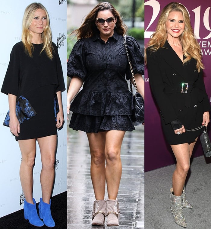 Gwyneth Paltrow, Kelly Brook, and Christie Brinkley team LBDs with contrasting ankle boots