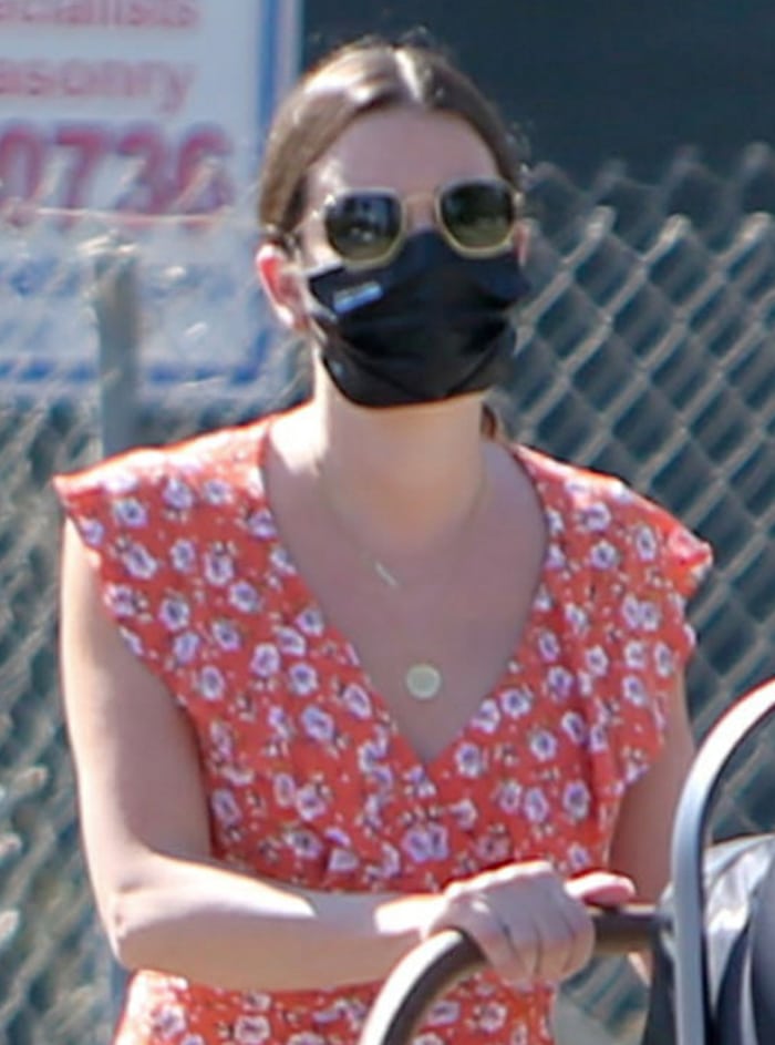 Lea Michele stays safe with a black face mask for their afternoon stroll