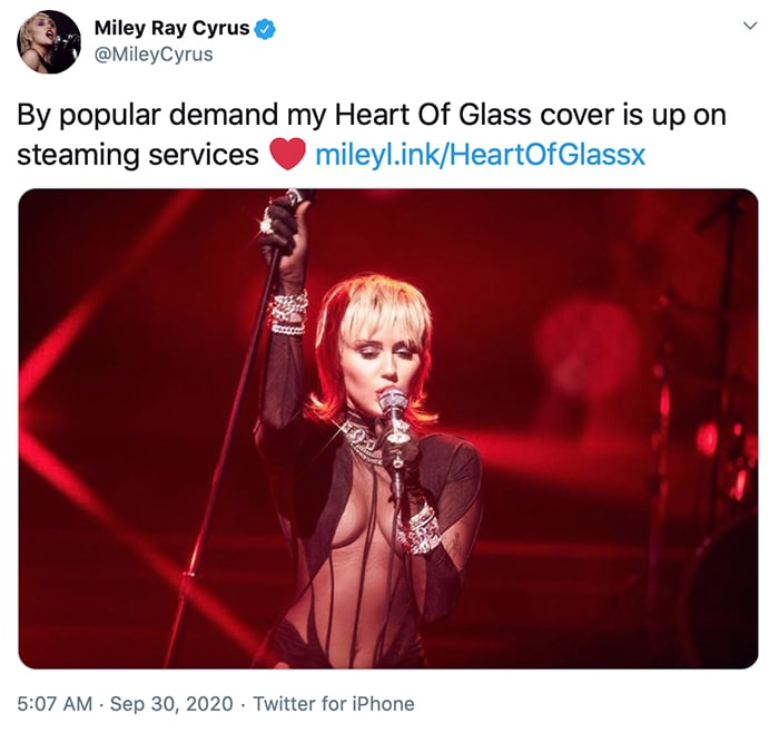 Miley Cyrus releases her Heart of Glass cover