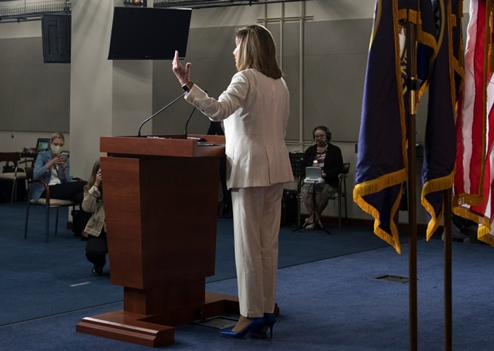 Speaker of the United States House of Representatives Nancy Pelosi wears high heels