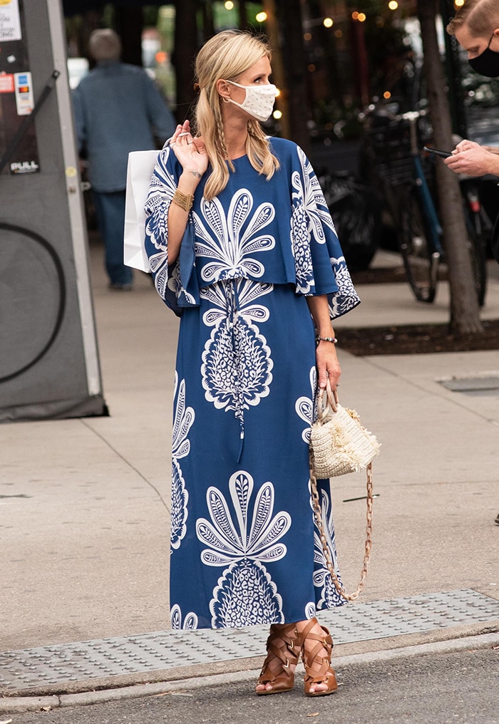 Nicky Hilton goes on a solo shopping trip wearing La DoubleJ’s blue Bain Douche dress in SoHo