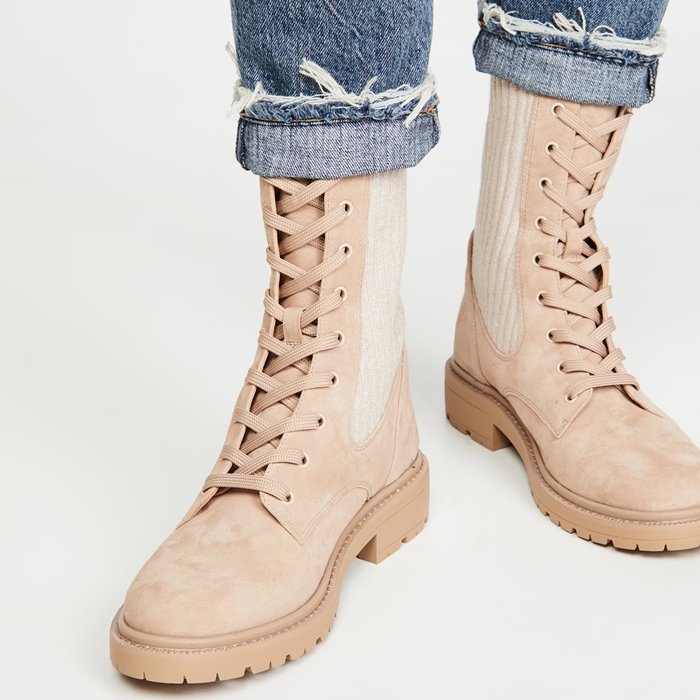 Sam Edelman's comfy Lydell combat boots are worn with Agolde's signature Riley straight-leg crop jeans