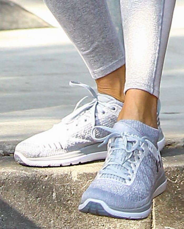 Alessandra Ambrosio completes her gym look with Under Armour shoes