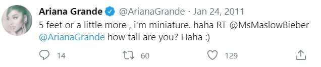 Ariana Grande says her height is 5 feet or a little more