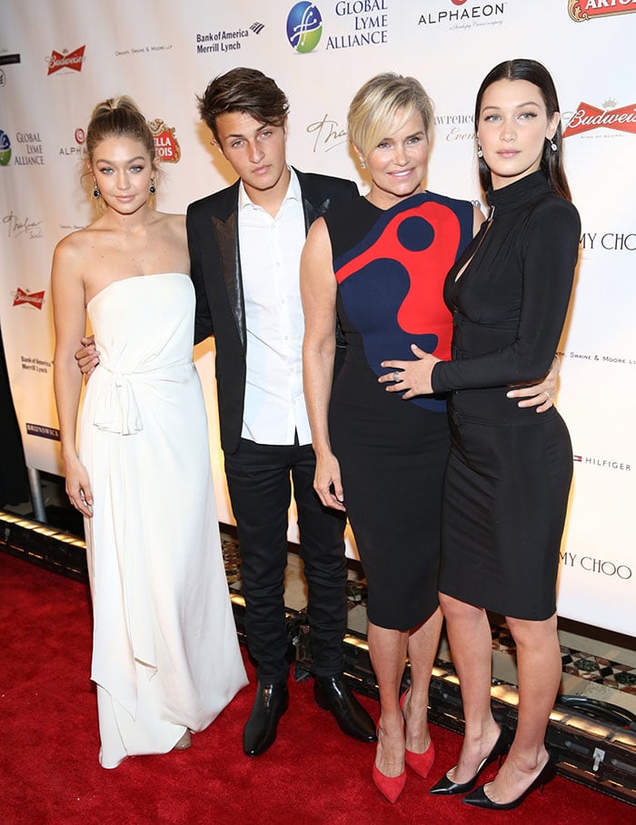 Gigi Hadid, Anwar Hadid, their mother Yolanda Foster, and Bella Hadid