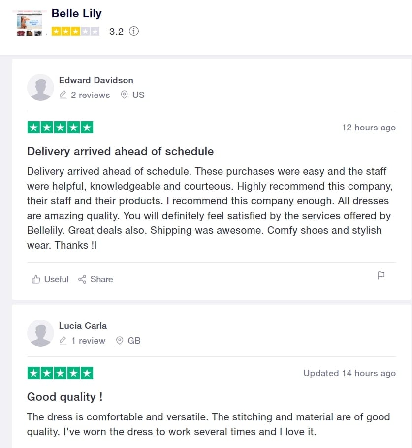 Bellelily is known for posting fake reviews on review sites like Trustpilot and SiteJabber