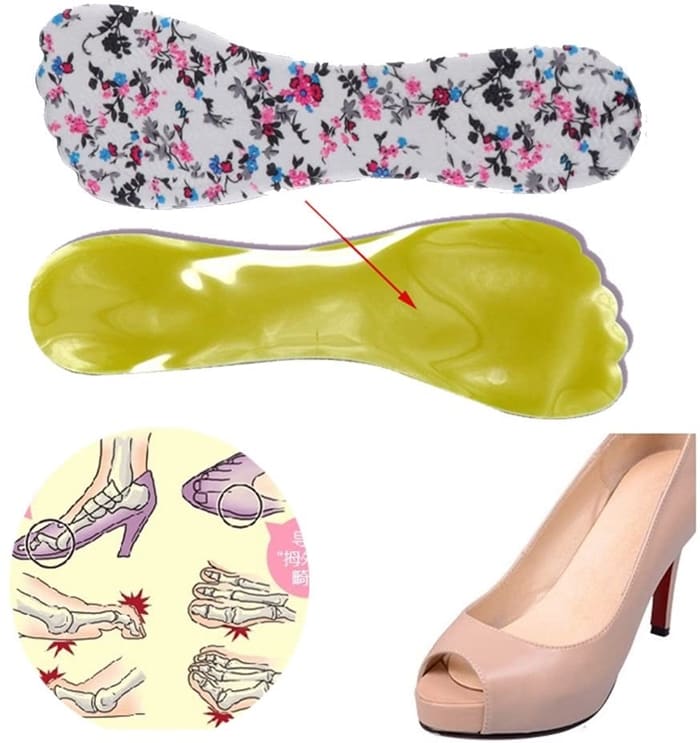 The high heel gel insoles reduce foot pain by evenly distributing the pressure on the forefoot