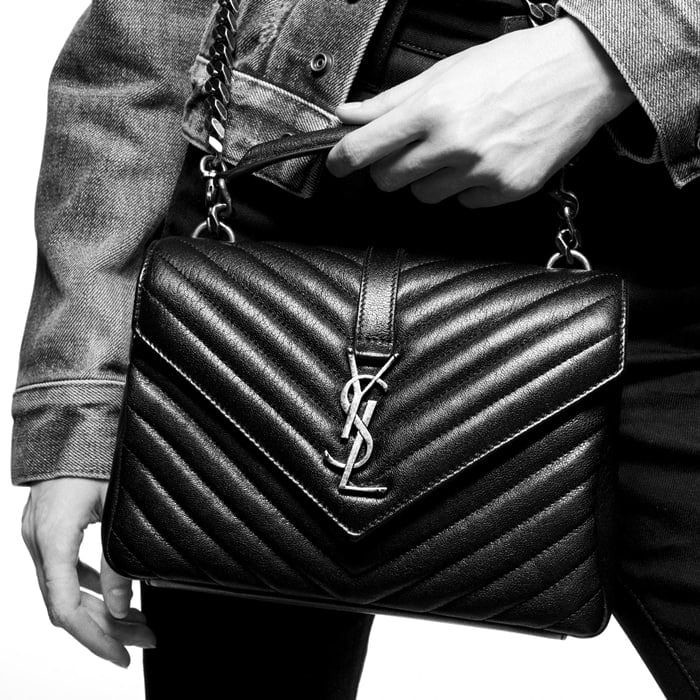 Exquisite matelassé stitching, an oversized curb chain strap and iconic monogram hardware define a rich calfskin-leather shoulder bag that offers fresh style while standing the test of time