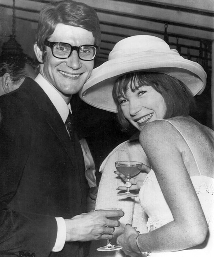 Fashion designer Yves Saint Laurent and American film actress Shirley MacLaine in 1965