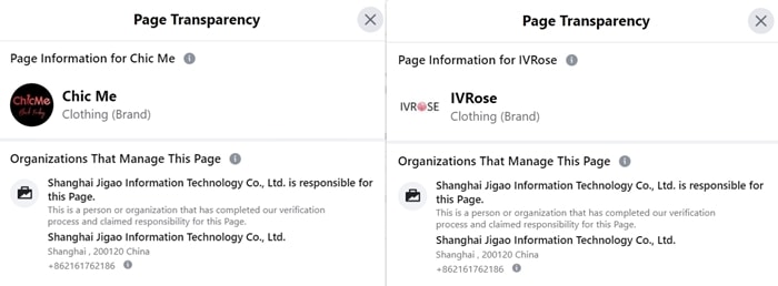 ChicMe and IVRose are both owned by Shanghai Jigao Information Technology Co., Ltd.