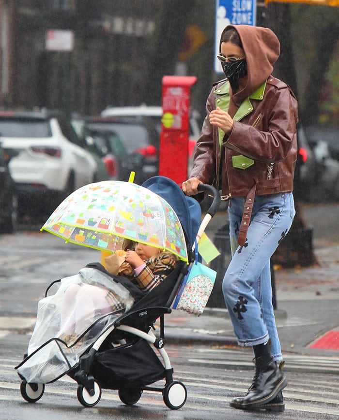 Irina Shayk and daughter Lea De Seine on a rainy morning stroll in New York City on November 14, 2020