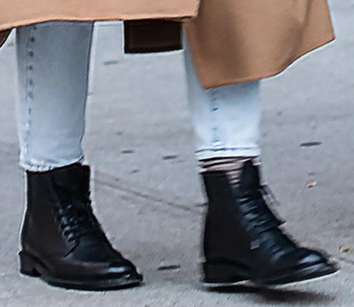 Katie Holmes completes her chic fall look with lace-up leather ankle boots