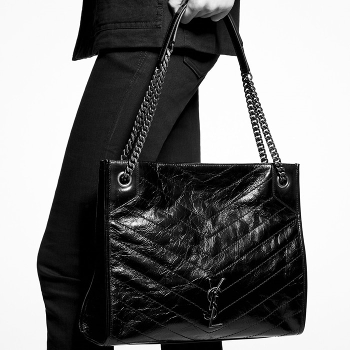 Saint Laurent Large Niki Crinkle Leather Tote