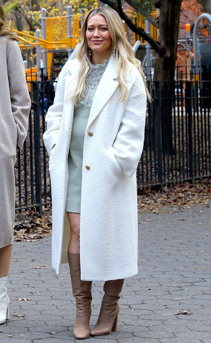 Hilary Duff nails autumn chic as she bundles up in a textured white Zara coat