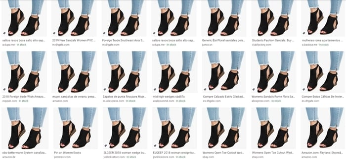 A reverse image search shows that the same shoes are sold on many other scam websites