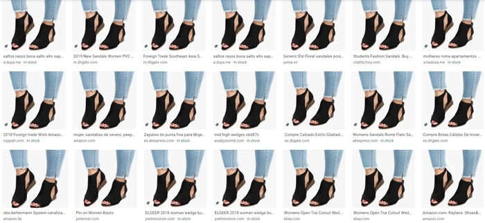 A reverse image search shows that the same shoes are sold on many other scam websites