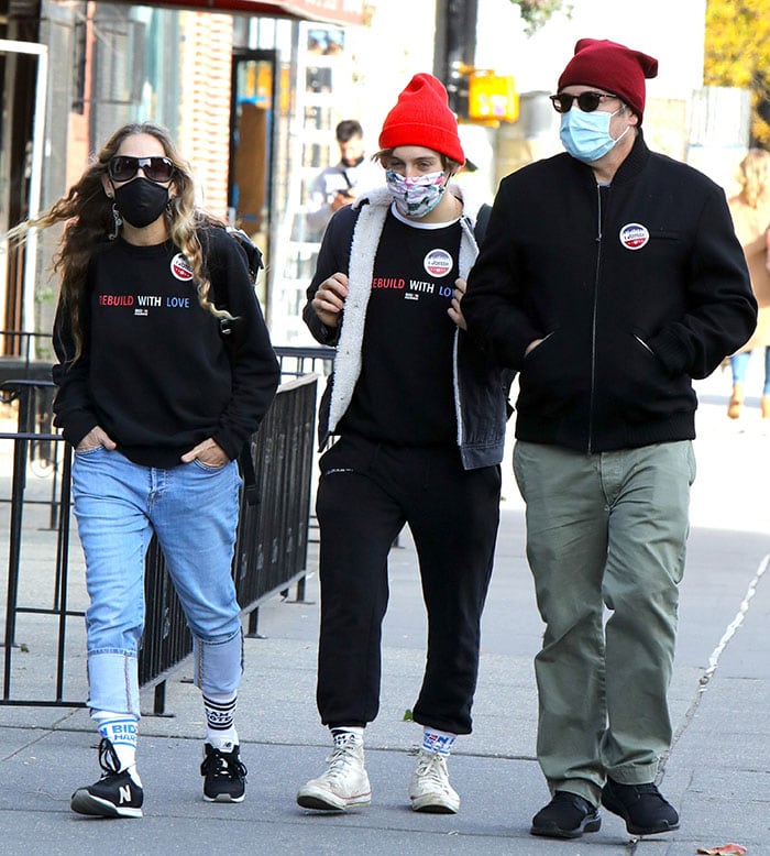 Sarah Jessica Parker and husband Matthew Broderick accompany their son James Broderick to their New York City polling place to cast their vote on November 3, 2020