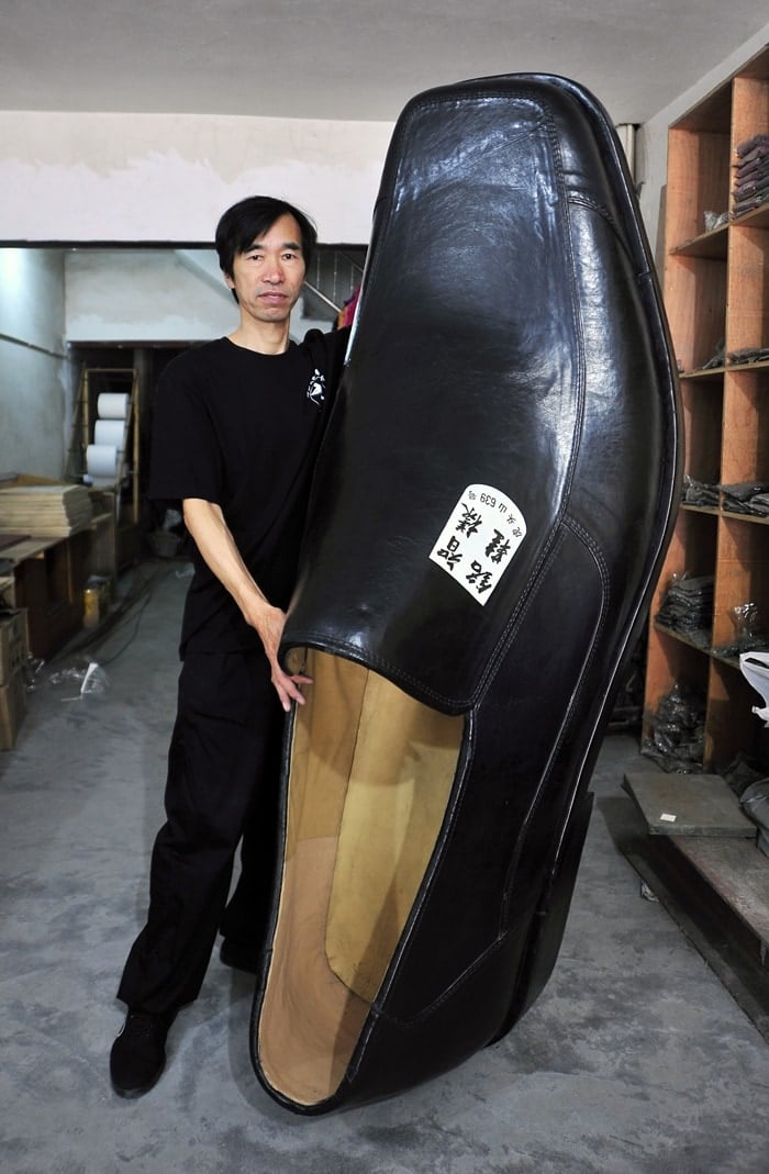 Shoe designer Chen Mingzhi makes shoes in a wide variety of sizes to cater to every eventuality and has created both oversized and pocket-sized shoes