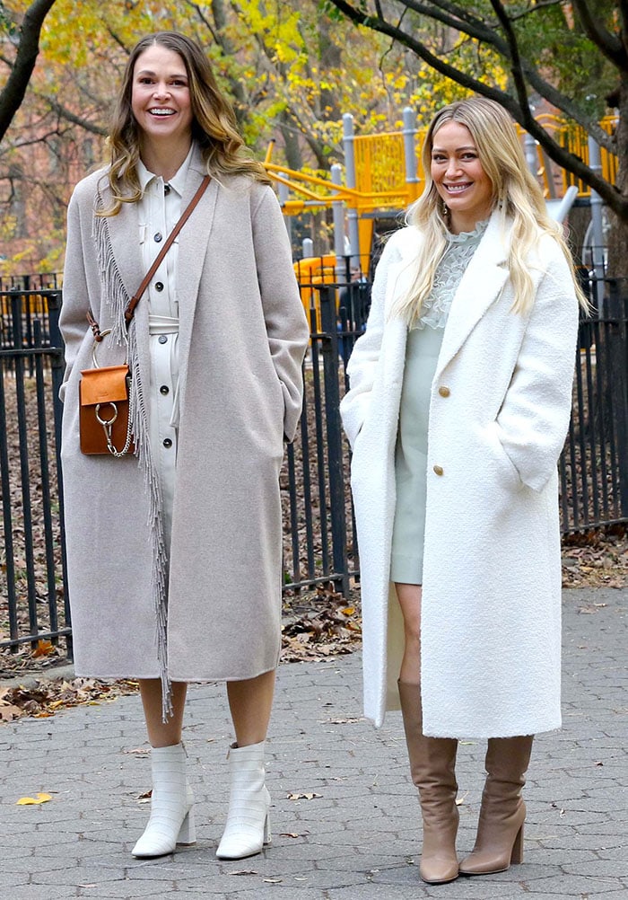 Sutton Foster and Hilary Duff on the set of Younger in New York City on November 17, 2020