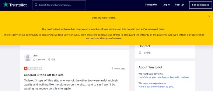 Trustpilot has discovered several fake ChicMe reviews and has removed them