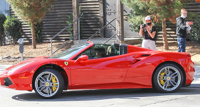 Vanessa Hudgens driving her new Ferrari 488 Spider around Los Angeles on November 18, 2020