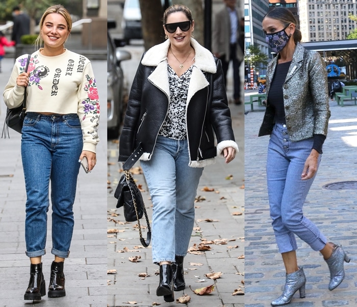 English television presenter Siân Welby, English model Kelly Brook, and American actress Sarah Jessica Parker wearing ankle boots