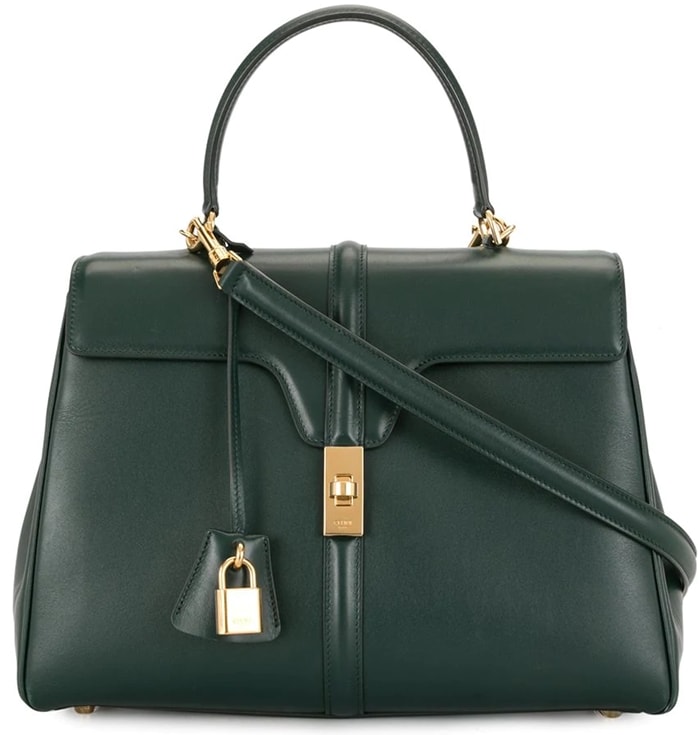 Green Trapeze two-way bag with gold-tone hardware and padlock detail