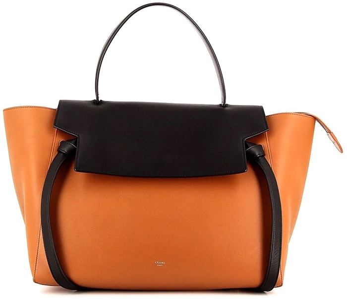 Orange/black belt bag with a foldover top with magnetic fastening