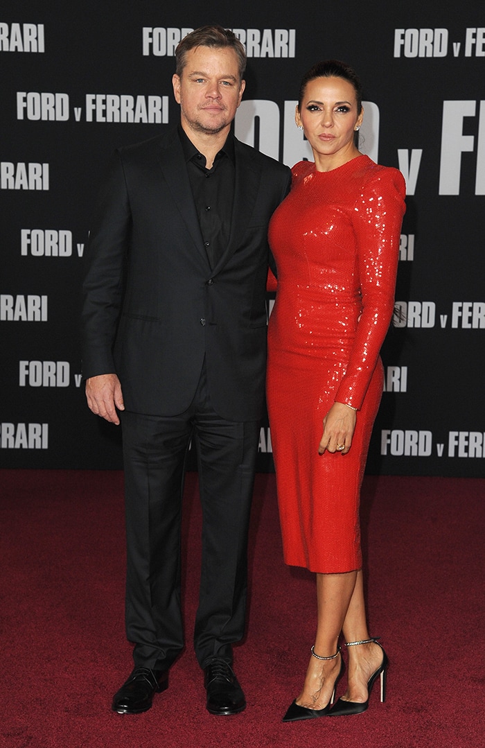 Matt Damon and Luciana Barroso at the Ford v Ferrari Los Angeles premiere on November 4, 2019