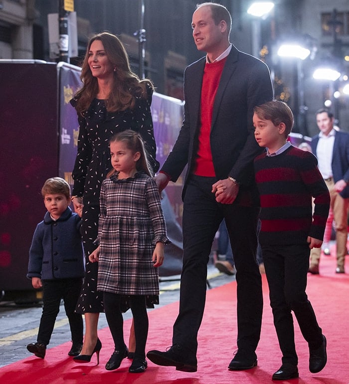 The Cambridges step out in blue-and-red to watch the special Pantoland show for key workers