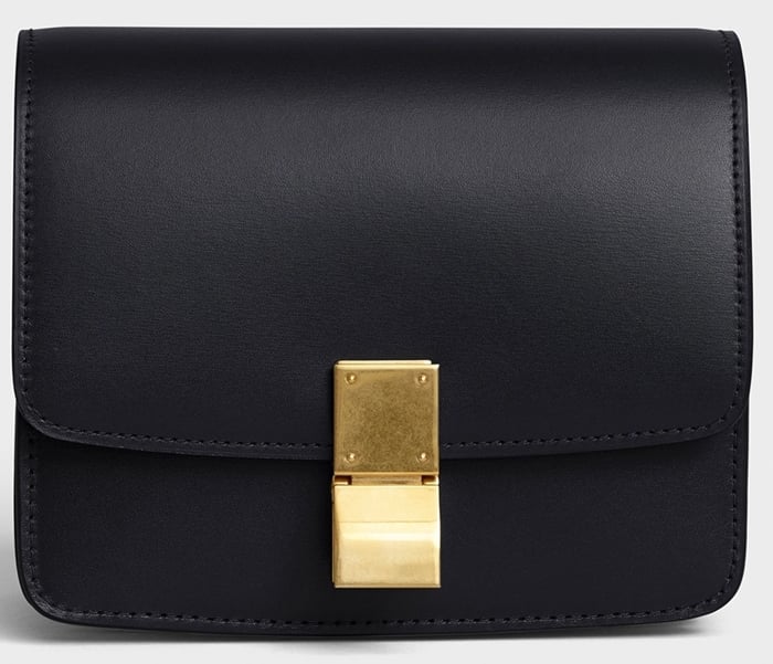 Small Classic bag in box calfskin with an adjustable and removable leather strap and a metallic clasp closure