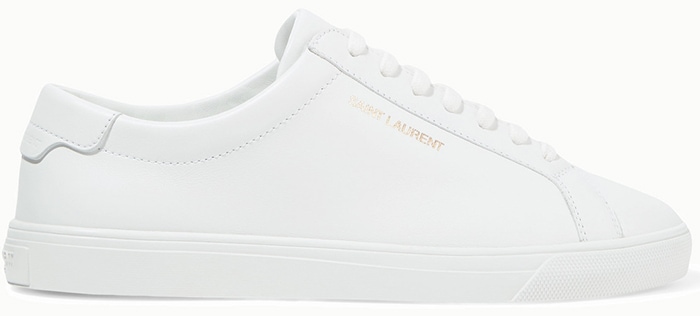 Set on a chunky rubber sole, this white 'Andy' sneaker is made from smooth leather and stamped with the label's logo in gold lettering