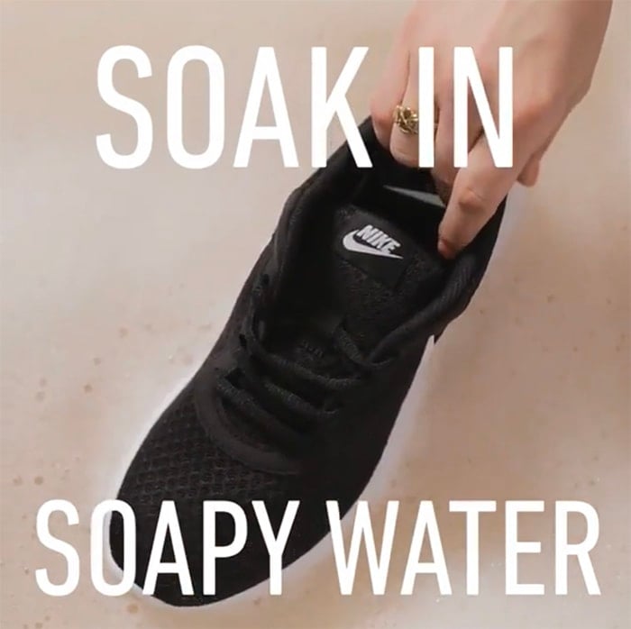 Soak your shoes in the soapy water