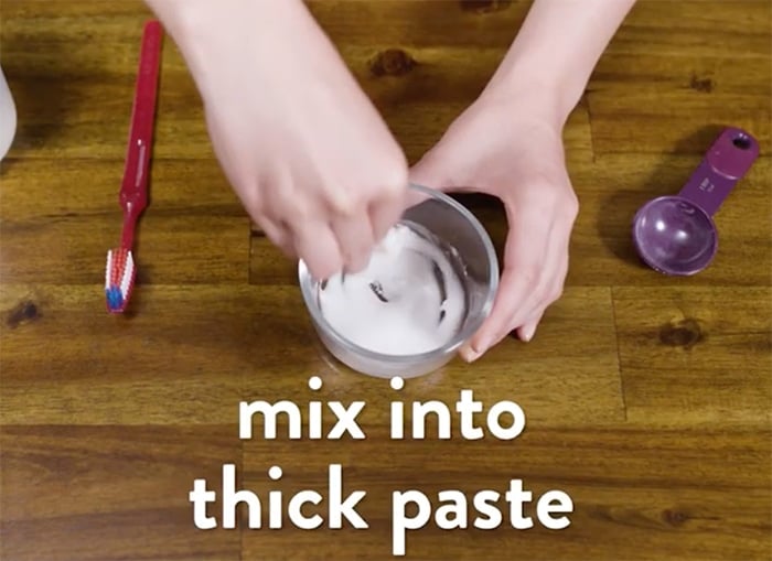 Combine 1 tablespoon of baking soda and 1 teaspoon of water until paste forms