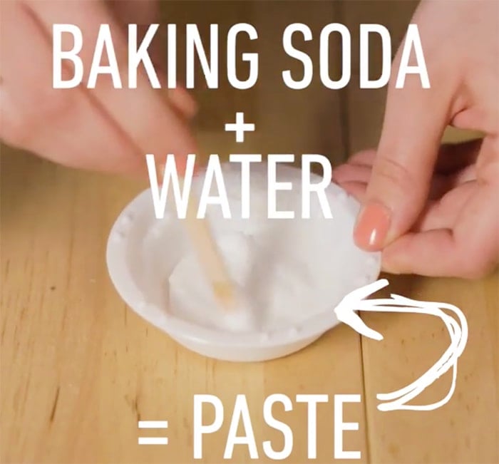 Mix baking soda and water to create a shoe cleaning paste